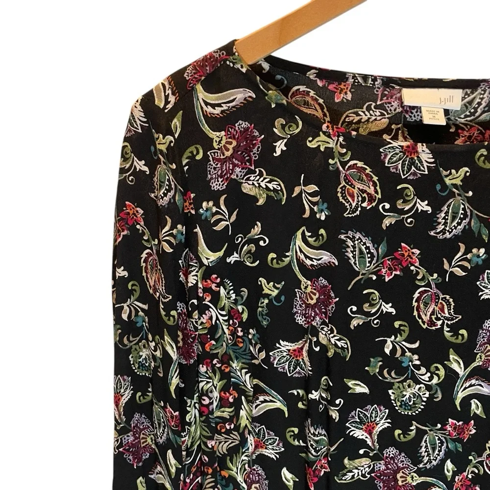 J. Jill Floral Long Sleeve Blouse Tunic in Black Green and Burgundy